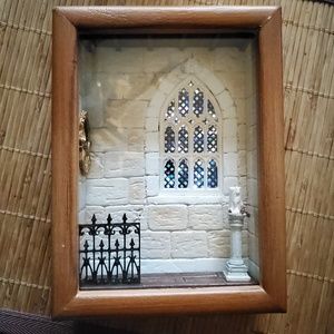 The Cathedral Window Diorama | Battery Operated Lit Stain Glass Window | Candle